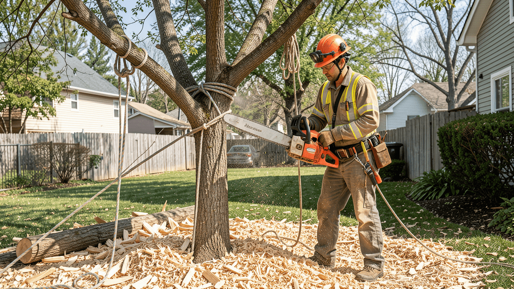 Large tree removal in residential Moscow Idaho yard