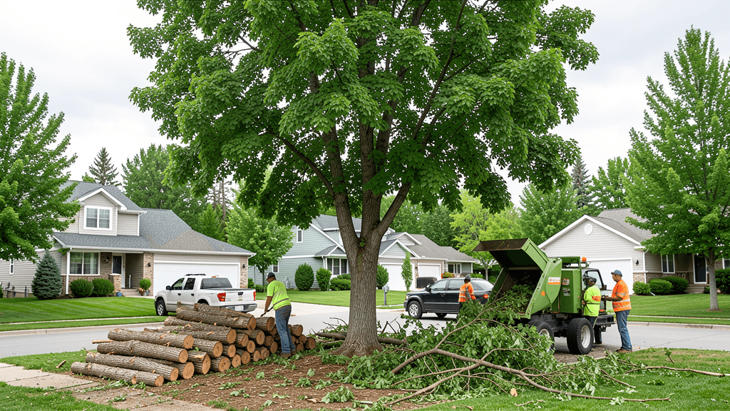 Mature tree trimming to clear power lines